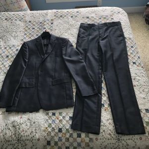 Young mens J Ferrar slim fit gray herringbone suit